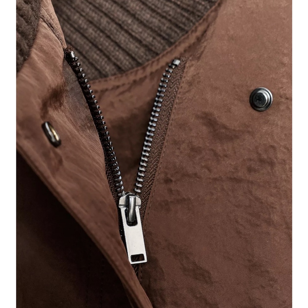 NWT Zara Ribbed Trim Jacket Sz:L Brown - Picture 7 of 8